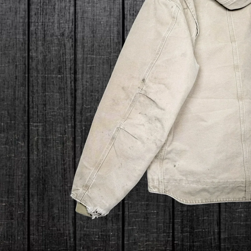 Carhartt J141-266 Sherpa Lined Hooded Detroit Jacket - Tan XL Tall - Distressed
